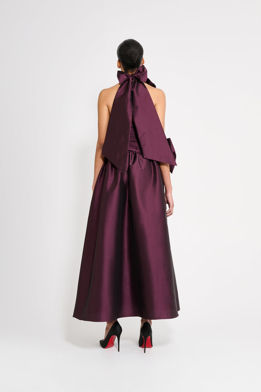 DRAPE BOW TAFFETA GOWN